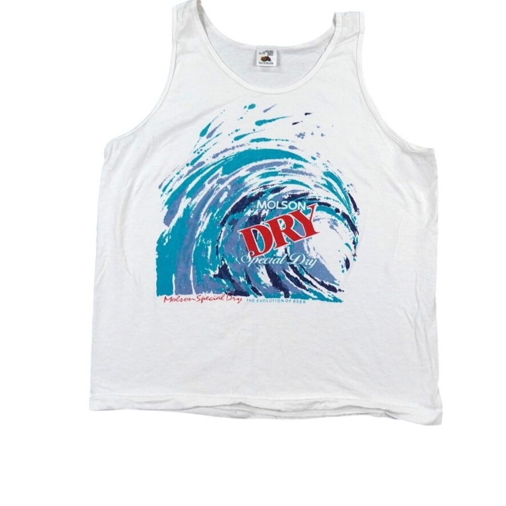 VTG Molson Dry Tank Top Fruit Loom Mens XL White Wave Sparkle Made in Canada